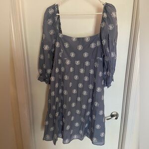 Blue Dress with White Floral Design